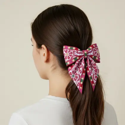 فيونكة للشعر تطريز لون أحمر