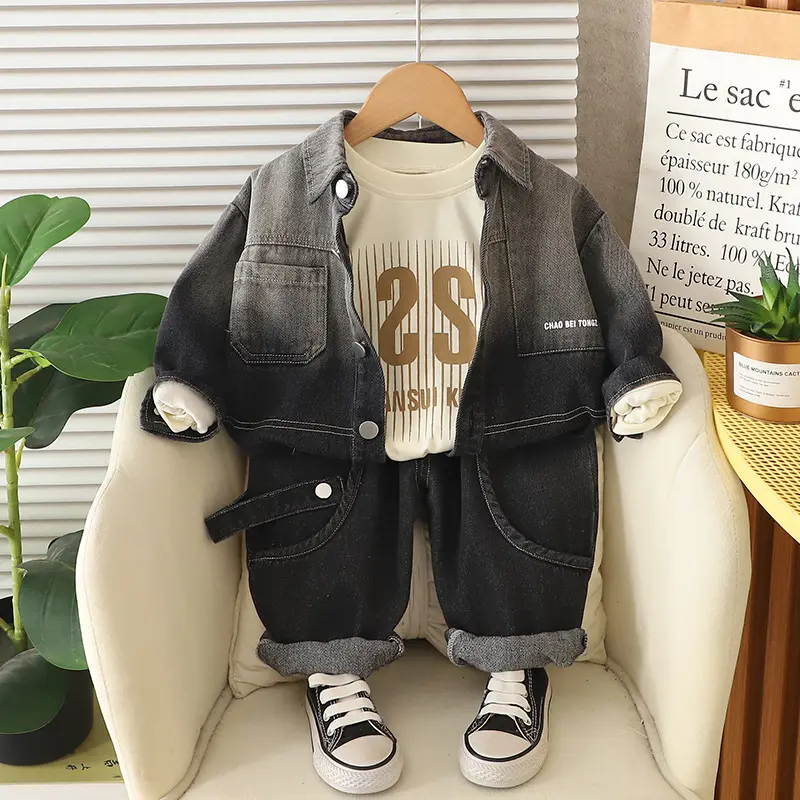 طقم ولادي ربيعي جينز اسود 