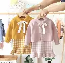 فستان 2قطع مخطط ابيض وزهري